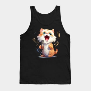 Funny Singing cat in cartoon style Tank Top